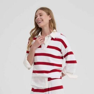 Women's Relaxed Polo Sweater - A New Day Red Striped S